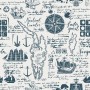 Inked Traveler Map Wallpaper Mural for Children