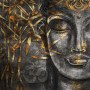 3D Look Concrete Buddha and Gold Style Leaves Wallpaper Mural