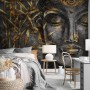 3D Look Concrete Buddha and Gold Style Leaves Wallpaper Mural