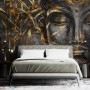 3D Look Concrete Buddha and Gold Style Leaves Wallpaper Mural