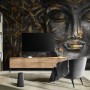 3D Look Concrete Buddha and Gold Style Leaves Wallpaper Mural
