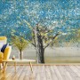 Watercolor Style Blue Tree Wallpaper Mural