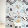 Cat Flying Over The Moon and Stars Wallpaper Mural