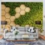 Hexagon Honeycomb Pattern and Fresh Grass Wallpaper Mural