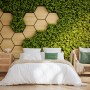 Hexagon Honeycomb Pattern and Fresh Grass Wallpaper Mural