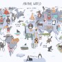 World Map with Cartoon Animals  Kids Wallpaper Mural