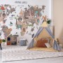World Map with Cartoon Animals  Kids Wallpaper Mural