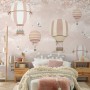 Kids Pink Hot Air Balloon and Cherry Blossom Wallpaper Mural