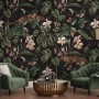 Watercolor Dark Tropical Art with Leopard Wallpaper Mural