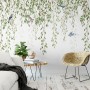 Green Hanging Leaves with Colorful Birds Wallpaper Mural