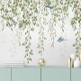 Green Hanging Leaves with Colorful Birds Wallpaper Mural