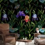 Dark Purple Flowers with Butterflies Wallpaper Mural