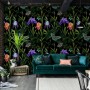 Dark Purple Flowers with Butterflies Wallpaper Mural