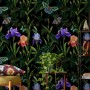 Dark Purple Flowers with Butterflies Wallpaper Mural