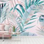 Tropical Pink Exotic Colorful Palm Leaf Wallpaper Mural