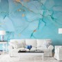 Light Blue Marble with Gold Look Splash Wallpaper Mural