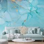 Light Blue Marble with Gold Look Splash Wallpaper Mural