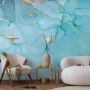Light Blue Marble with Gold Look Splash Wallpaper Mural