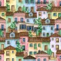 Kids Watercolor Medieval House with Plants Wallpaper Mural