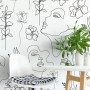 Soft Woman Face with Floral Drawing Line Art Wallpaper Mural
