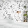 Soft Woman Face with Floral Drawing Line Art Wallpaper Mural