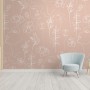 Soft Woman Face with Floral Drawing Line Art Wallpaper Mural