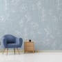 Soft Woman Face with Floral Drawing Line Art Wallpaper Mural