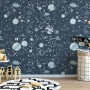 Dark Space Starry Sky with Blue Planets Wallpaper Mural