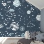 Dark Space Starry Sky with Blue Planets Wallpaper Mural