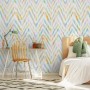 Watercolor Multicolor Chevron Ikat Design Art Wallpaper Mural