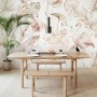 Soft Flamingo Art with Boho Tropical Leaf Wallpaper Mural