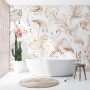 Soft Flamingo Art with Boho Tropical Leaf Wallpaper Mural