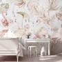Soft Flamingo Art with Boho Tropical Leaf Wallpaper Mural