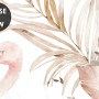 Soft Flamingo Art with Boho Tropical Leaf Wallpaper Mural