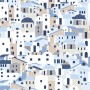 Cartoon Old Blue Greek House Wallpaper Mural