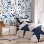 Cartoon Old Blue Greek House Wallpaper Mural