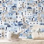 Cartoon Old Blue Greek House Wallpaper Mural