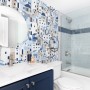 Cartoon Old Blue Greek House Wallpaper Mural