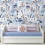Cartoon Old Blue Greek House Wallpaper Mural