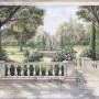 Soft Drawing Forest with Marble Fountain Wallpaper Mural