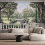 Soft Drawing Forest with Marble Fountain Wallpaper Mural