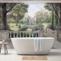 Soft Drawing Forest with Marble Fountain Wallpaper Mural