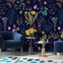 Little Herbs and Flowers on Dark Background Wallpaper Mural