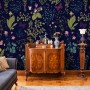 Little Herbs and Flowers on Dark Background Wallpaper Mural