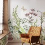 Wild Floral and Green Fresh Leaves Wallpaper Mural