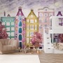 Dutch Style Colorful Houses and Red Trees Wallpaper Mural for Kids