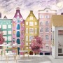 Dutch Style Colorful Houses and Red Trees Wallpaper Mural for Kids