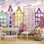 Dutch Style Colorful Houses and Red Trees Wallpaper Mural for Kids