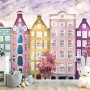 Dutch Style Colorful Houses and Red Trees Wallpaper Mural for Kids