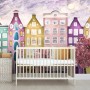 Dutch Style Colorful Houses and Red Trees Wallpaper Mural for Kids
